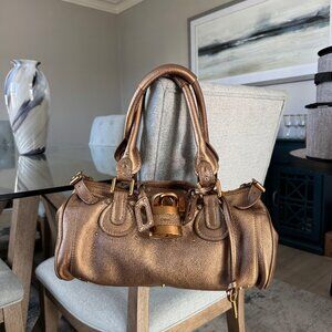 CHLOE LEATHER Vintage Paddington Gold Metallic Small